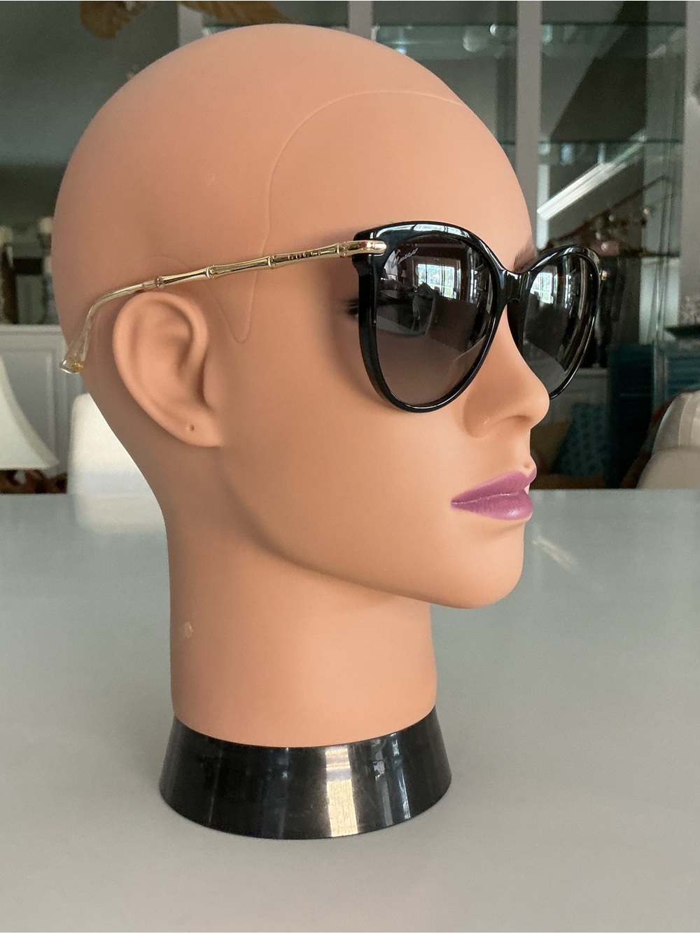 Gucci Black Frame Gradient Gray Lens Gold bamboo Temple Sunglasses